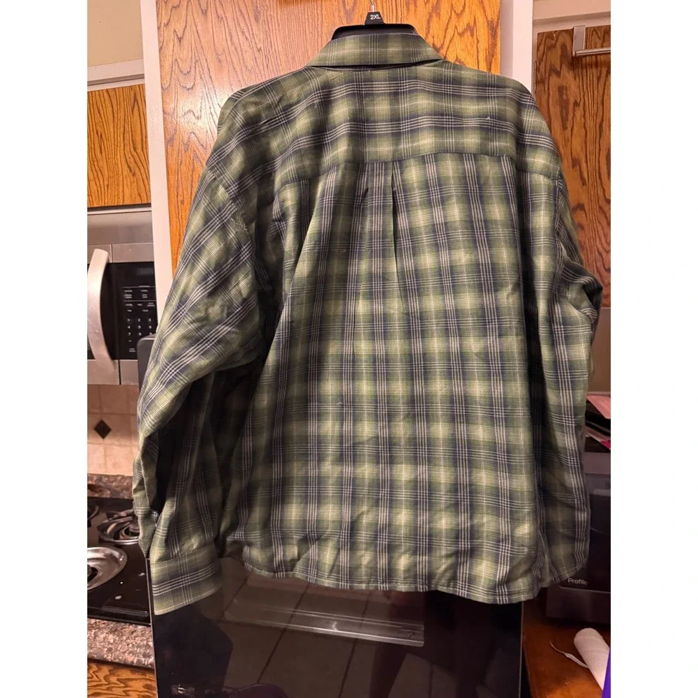 Puritan Mens XL Long‎ Sleeve Button Down Plaid Shirt Green Navy PT41F024